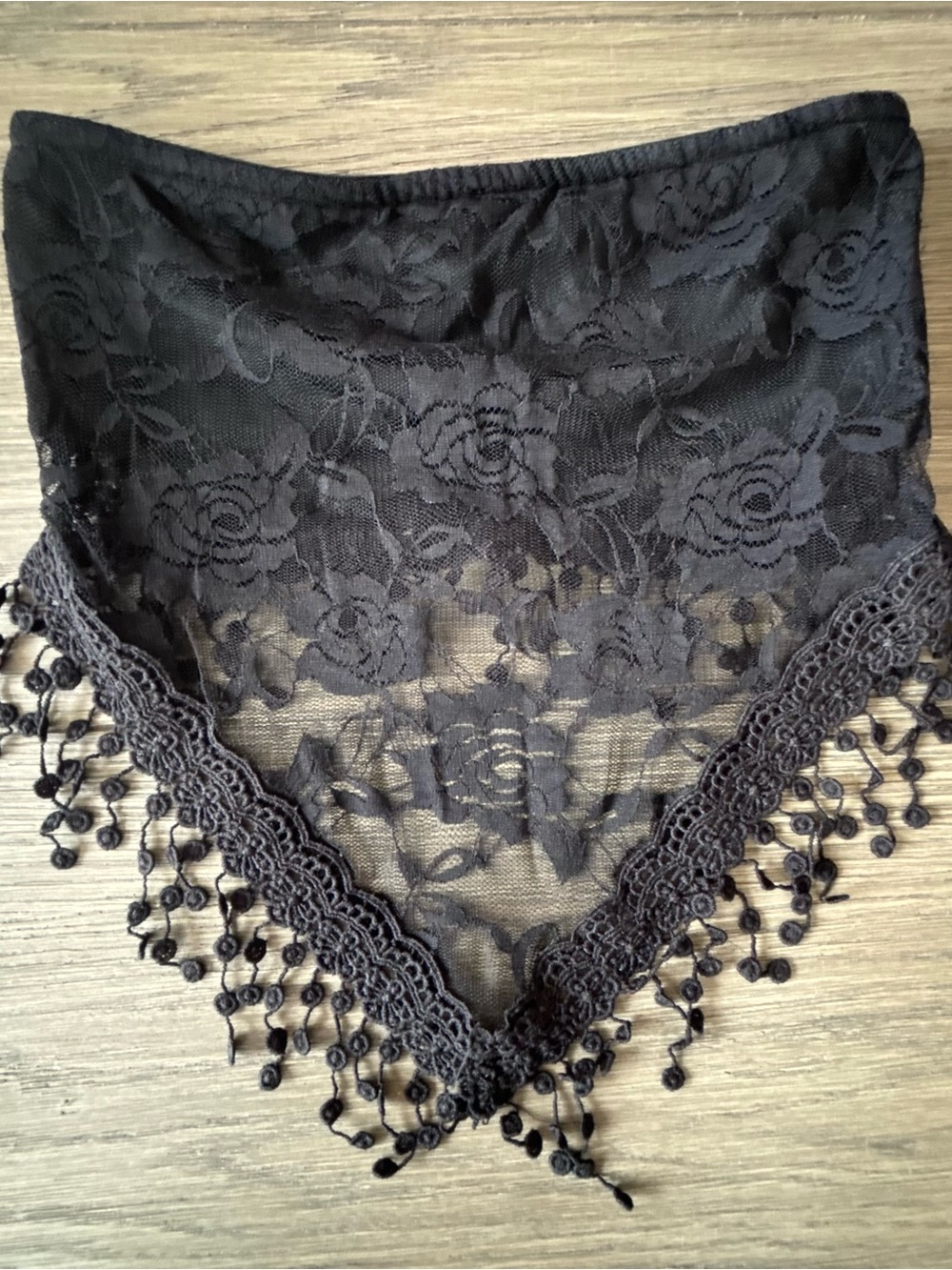 Edikted Black Lace Bandeau with Beaded Fringe